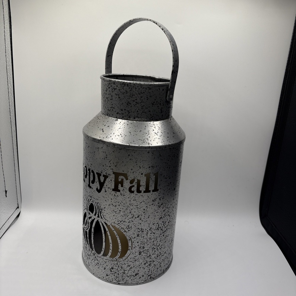 Tin Lantern With Handle - Candle Holder/ Happy Fall 12" Pre-owned - Picture 2 of 8